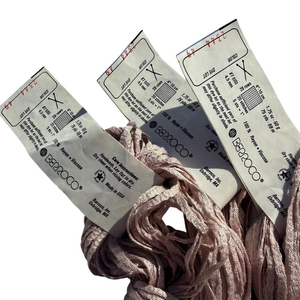 Discontinued BERROCO GLACE Ribbon Yarn 3 Skeins 225 Yards Pink Champagne 2344 - Picture 2 of 4